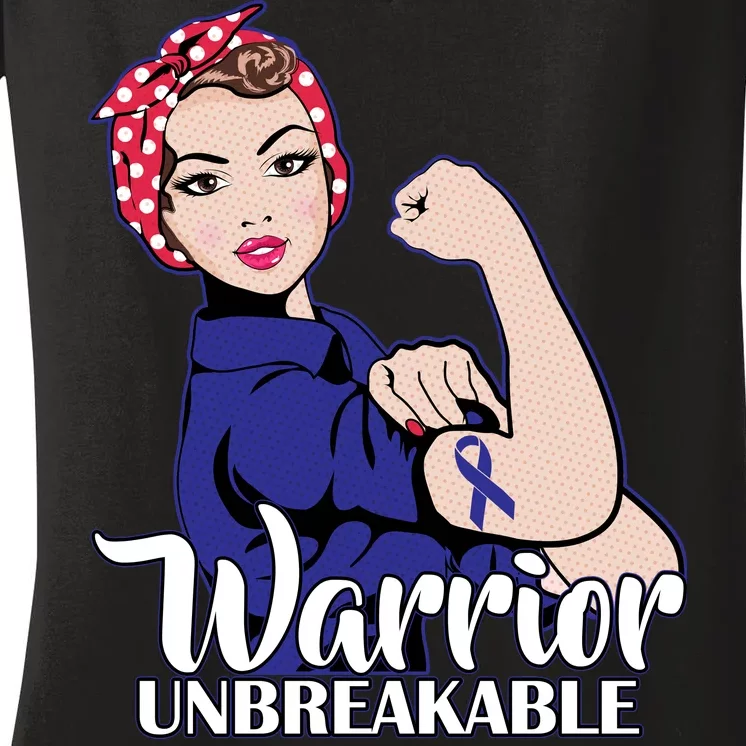 Colon Cancer Unbreakable Warrior Women's V-Neck T-Shirt