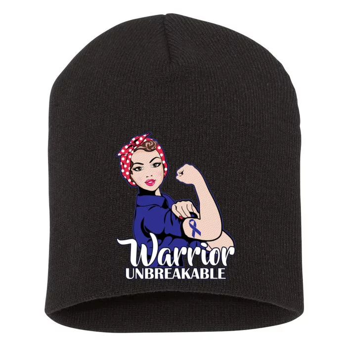 Colon Cancer Unbreakable Warrior Short Acrylic Beanie