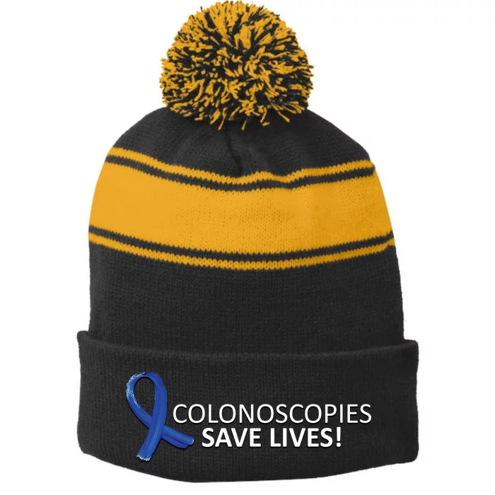 Colonoscopies Save Lives Colon Cancer Awareness Stripe Pom Pom Beanie