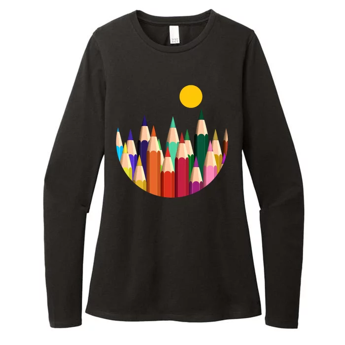 Color Pencils Forest Mountains Womens CVC Long Sleeve Shirt