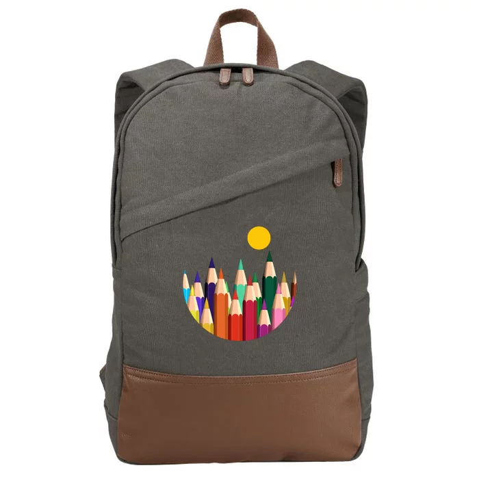 Color Pencils Forest Mountains Cotton Canvas Backpack