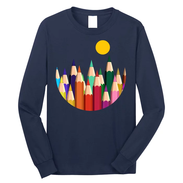 Color Pencils Forest Mountains Long Sleeve Shirt