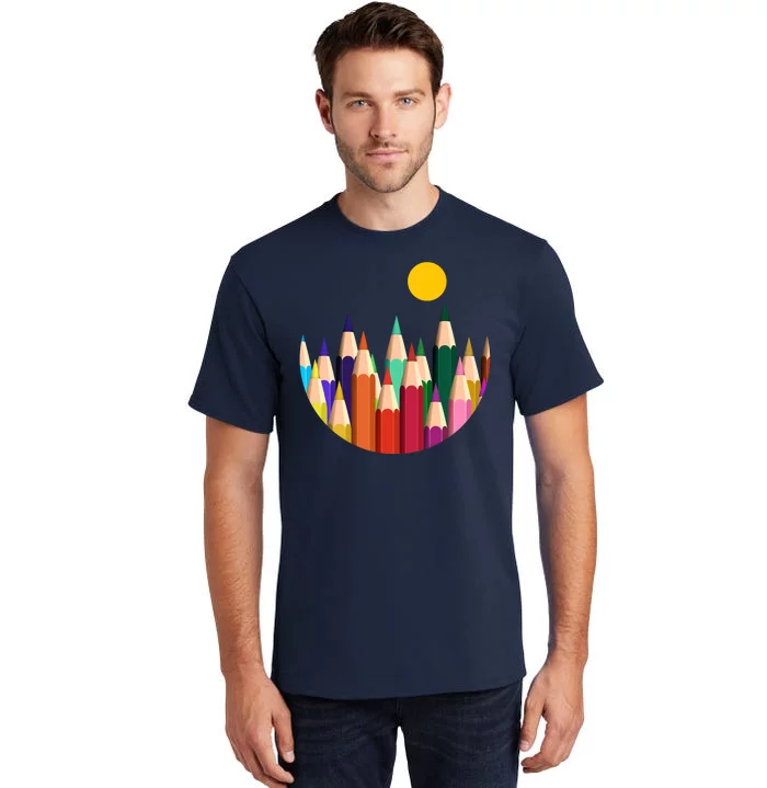 Color Pencils Forest Mountains Tall T-Shirt