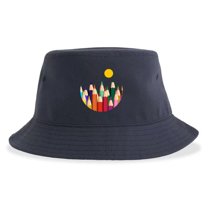 Color Pencils Forest Mountains Sustainable Bucket Hat