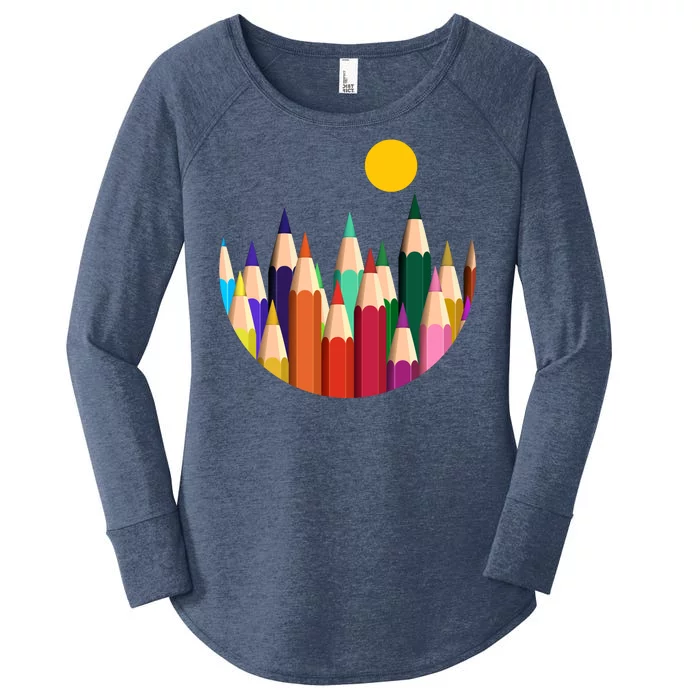 Color Pencils Forest Mountains Women's Perfect Tri Tunic Long Sleeve Shirt