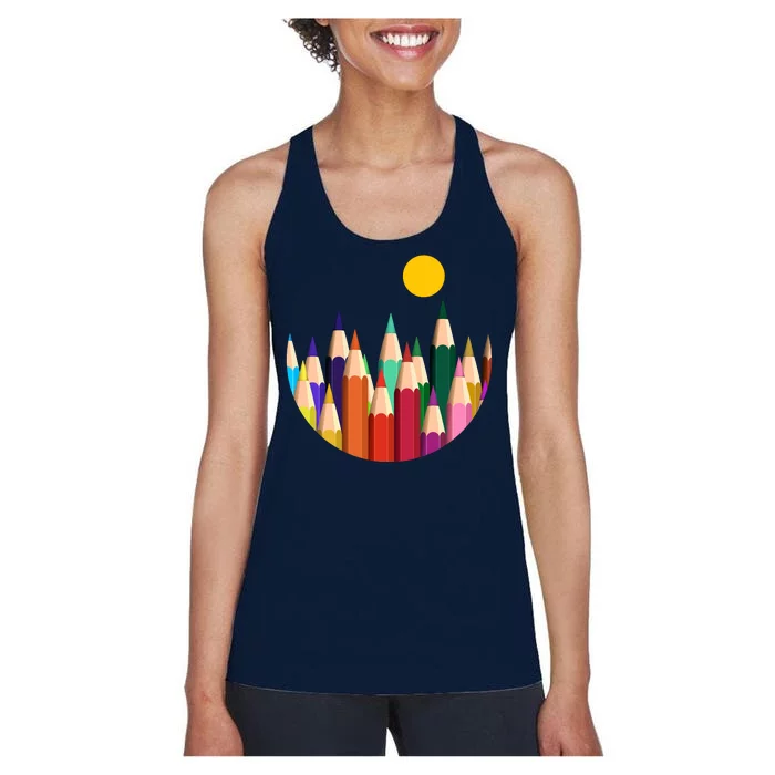 Color Pencils Forest Mountains Women's Racerback Tank