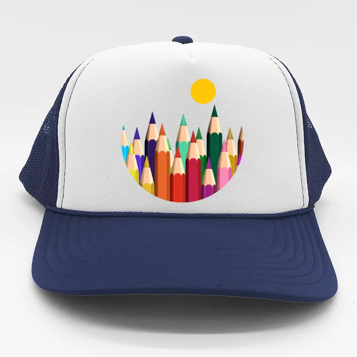 Color Pencils Forest Mountains Trucker Hat