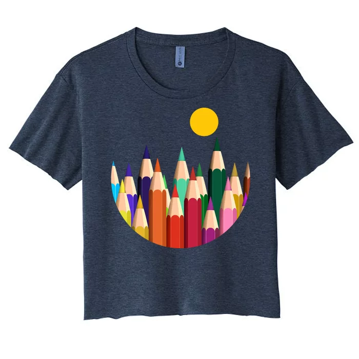 Color Pencils Forest Mountains Women's Crop Top Tee