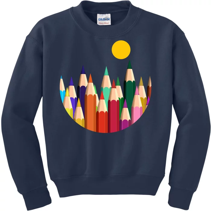 Color Pencils Forest Mountains Kids Sweatshirt