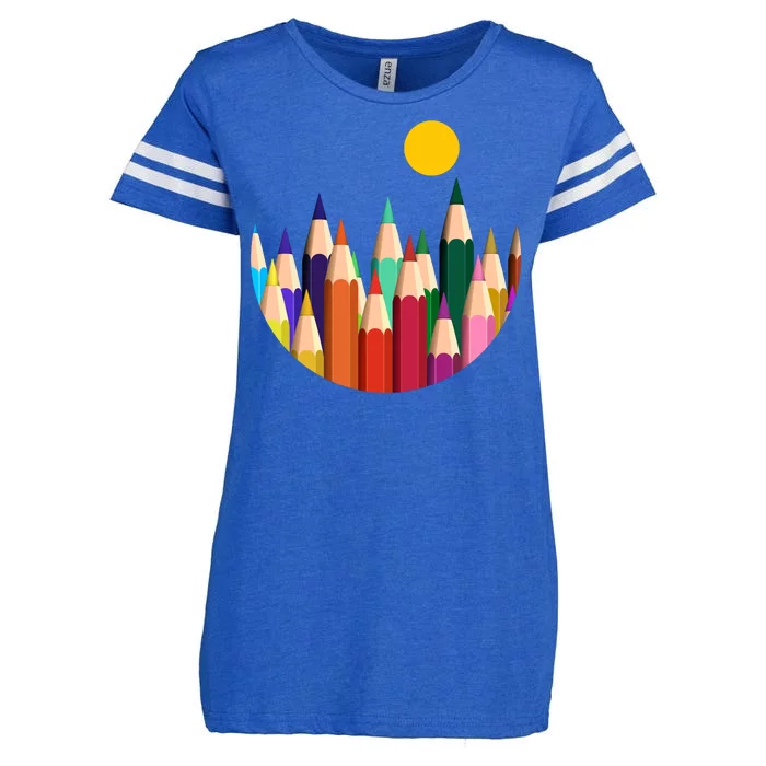 Color Pencils Forest Mountains Enza Ladies Jersey Football T-Shirt