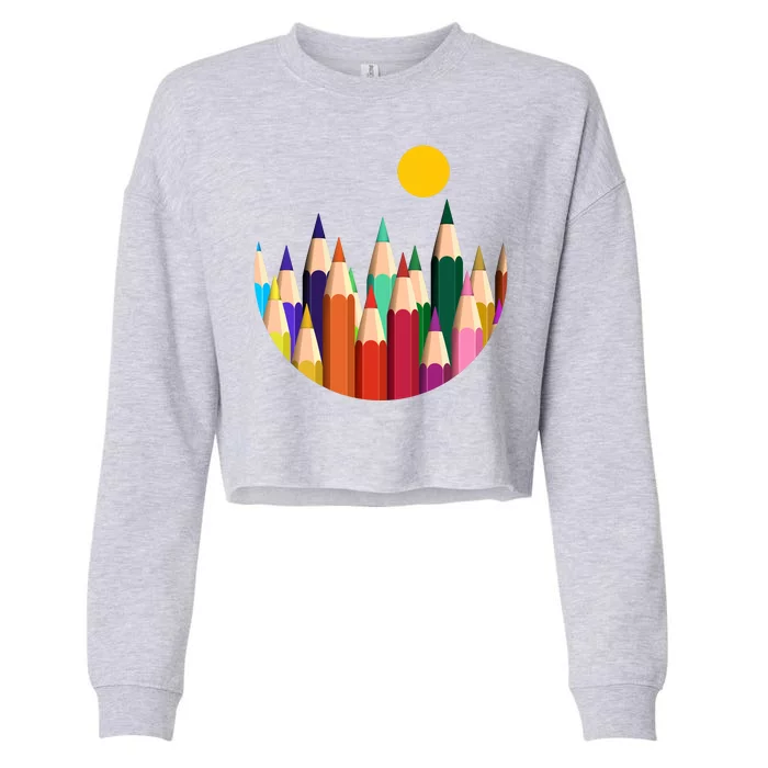 Color Pencils Forest Mountains Cropped Pullover Crew