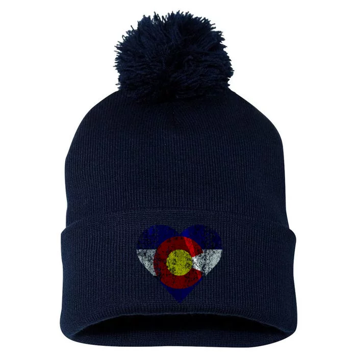 Colorado Flag Heart Pom Pom 12in Knit Beanie