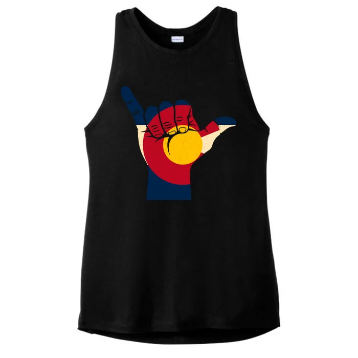 Colorado Flag Shake Hand Sign Ladies Tri-Blend Wicking Tank