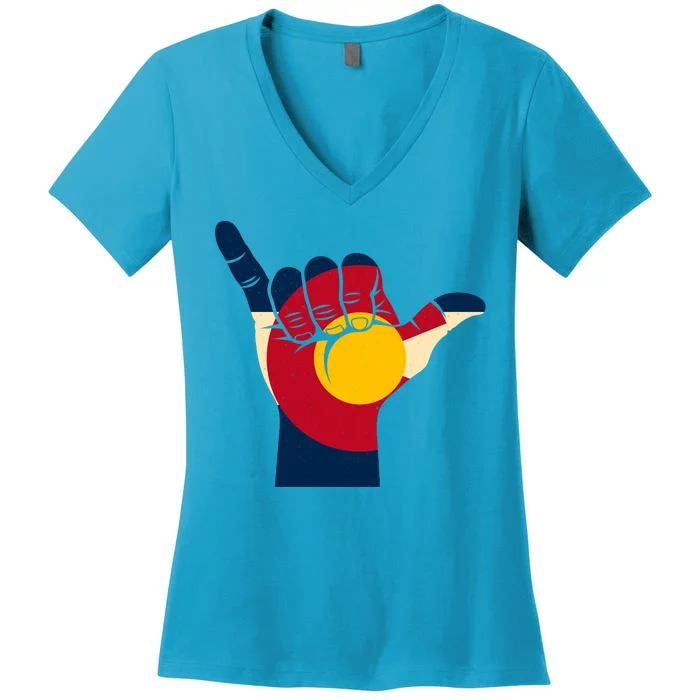 Colorado Flag Shake Hand Sign Women's V-Neck T-Shirt