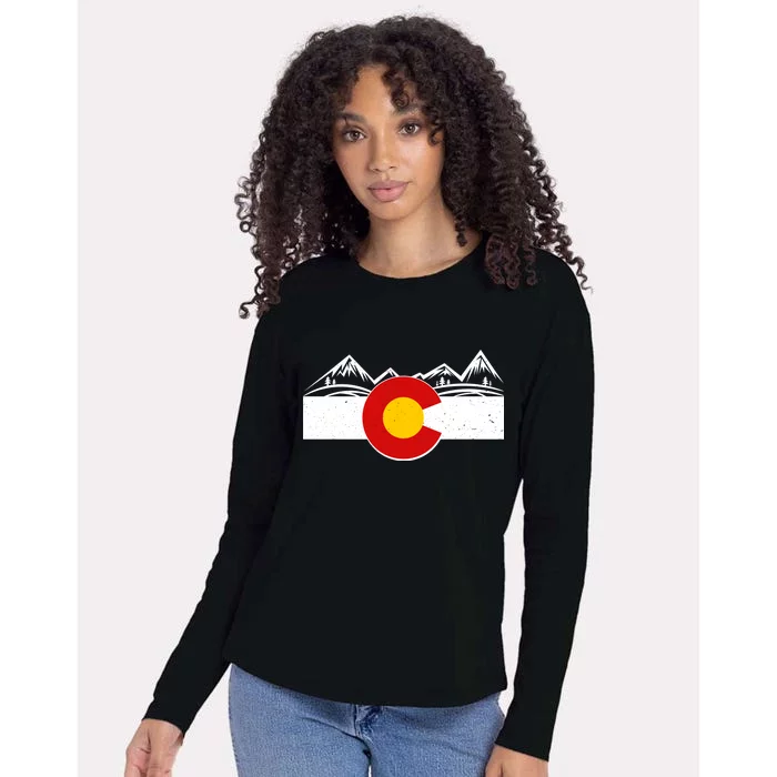 Colorado Wilderness Mountains Flag Womens Cotton Relaxed Long Sleeve T-Shirt