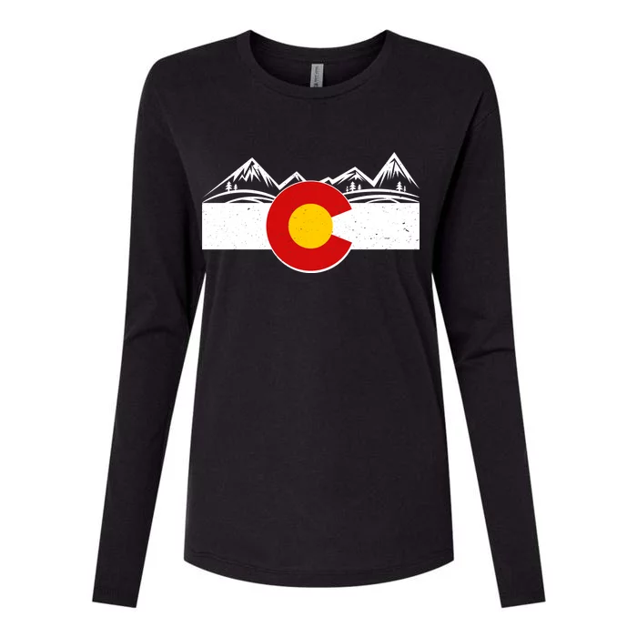 Colorado Wilderness Mountains Flag Womens Cotton Relaxed Long Sleeve T-Shirt