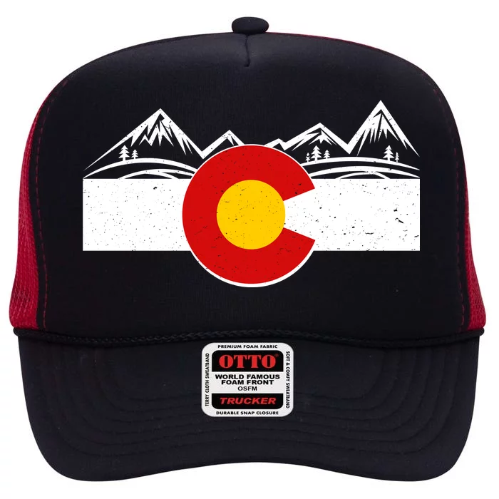 Colorado Wilderness Mountains Flag High Crown Mesh Trucker Hat