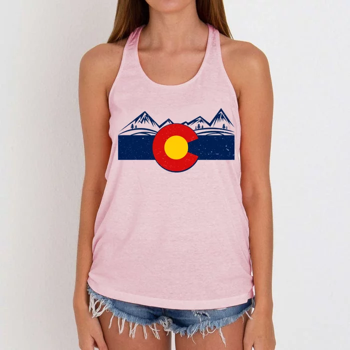 Colorado Wilderness Mountains Flag Women's Knotted Racerback Tank