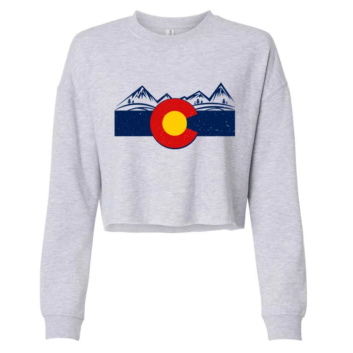 Colorado Wilderness Mountains Flag Cropped Pullover Crew