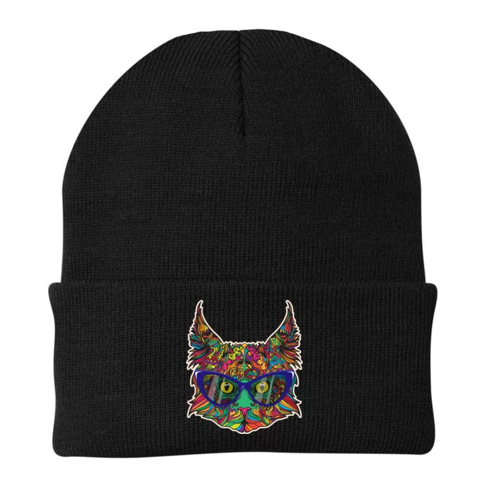 Colorfful Cat With Glasses Portrait Knit Cap Winter Beanie