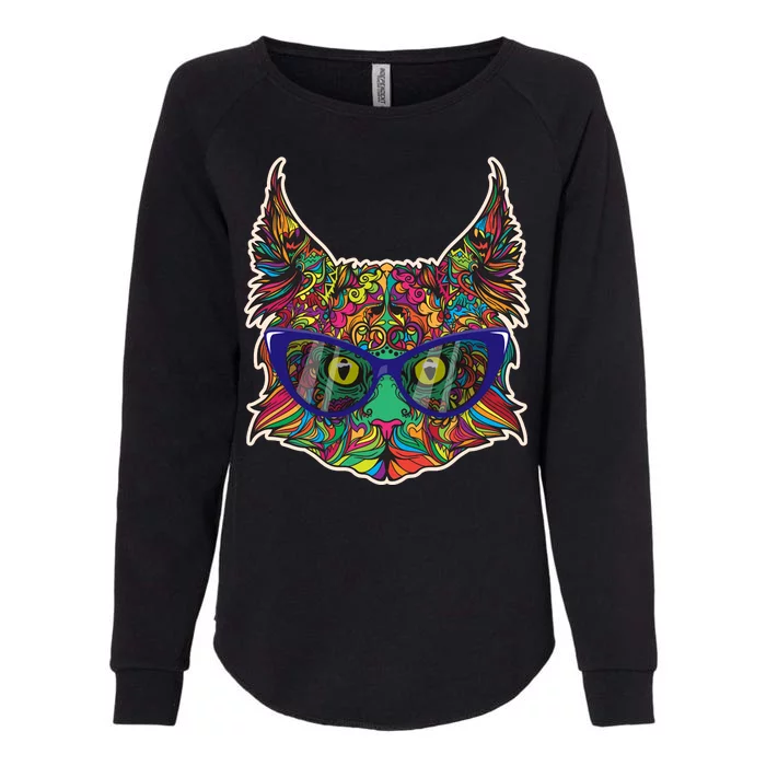 Colorfful Cat With Glasses Portrait Womens California Wash Sweatshirt