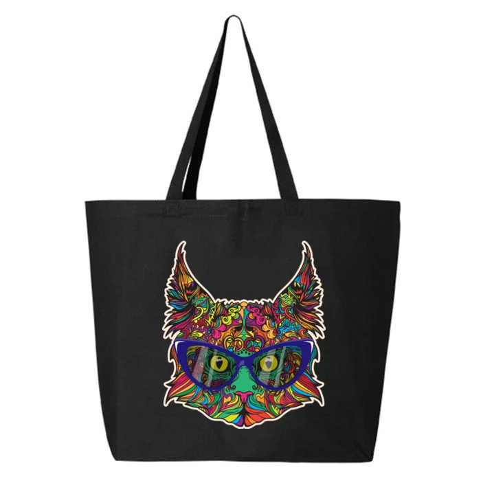 Colorfful Cat With Glasses Portrait 25L Jumbo Tote