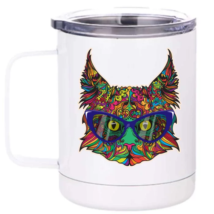 Colorfful Cat With Glasses Portrait Front & Back 12oz Stainless Steel Tumbler Cup