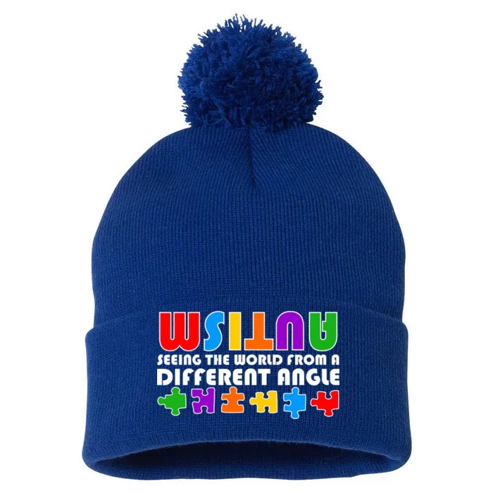 Colorful - Autism Awareness - Seeing The World From A Different Angle Pom Pom 12in Knit Beanie