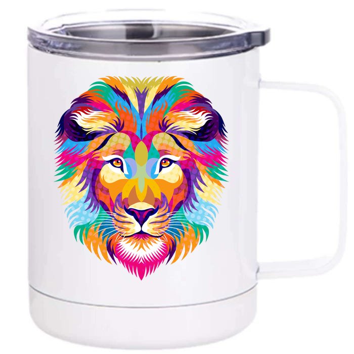 Colorful Abstract Lion Front & Back 12oz Stainless Steel Tumbler Cup