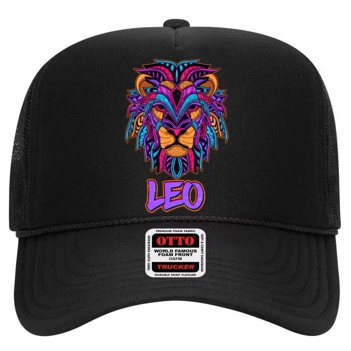 Colorful Abstract Lion Leo Zodiac High Crown Mesh Trucker Hat