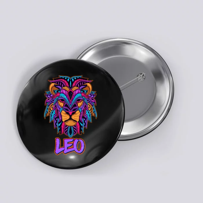 Colorful Abstract Lion Leo Zodiac Button