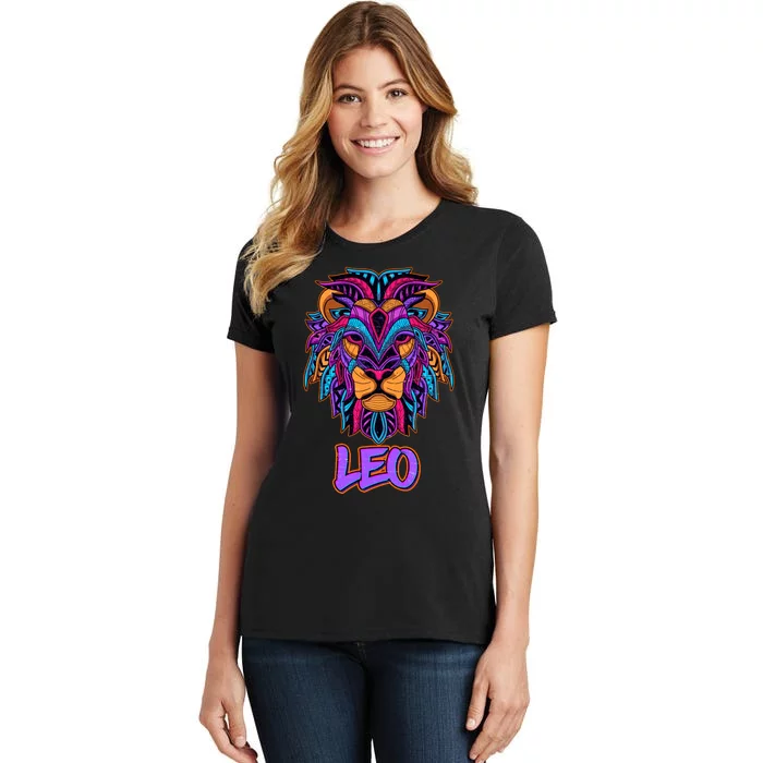 Colorful Abstract Lion Leo Zodiac Women's T-Shirt