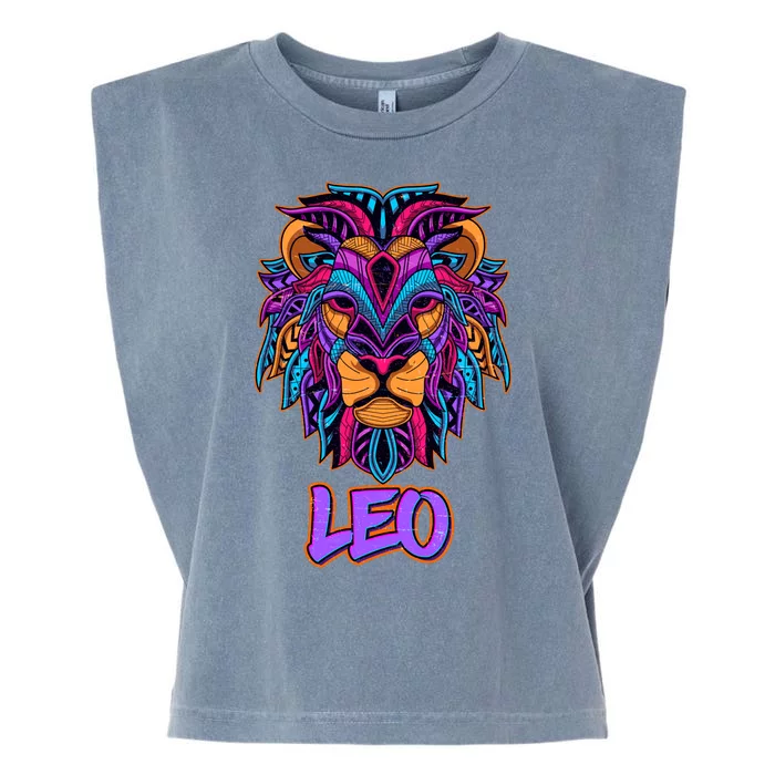 Colorful Abstract Lion Leo Zodiac Garment-Dyed Women's Muscle Tee