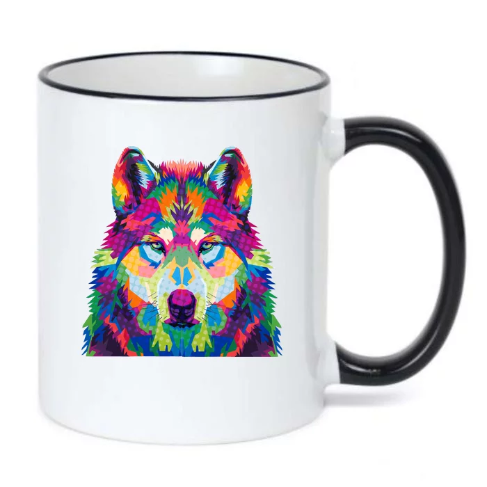 Colorful Abstract Wolf Black Color Changing Mug