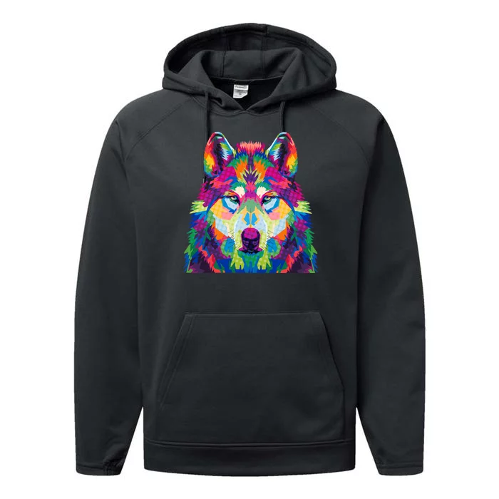 Colorful Abstract Wolf Performance Fleece Hoodie