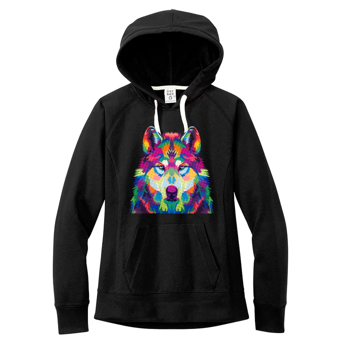 Colorful Abstract Wolf Women's Fleece Hoodie