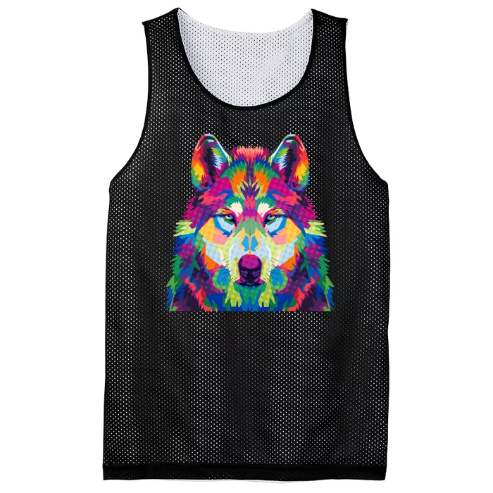 Colorful Abstract Wolf Mesh Reversible Basketball Jersey Tank