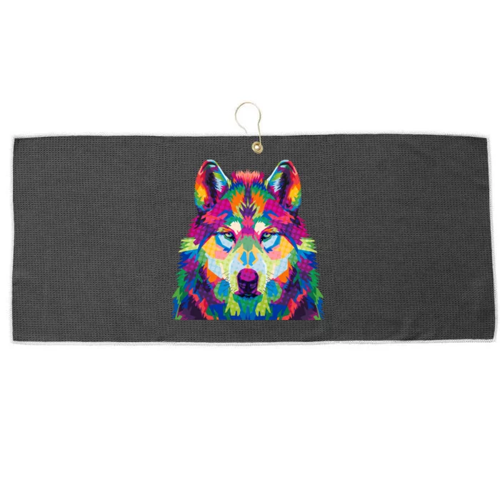 Colorful Abstract Wolf Large Microfiber Waffle Golf Towel