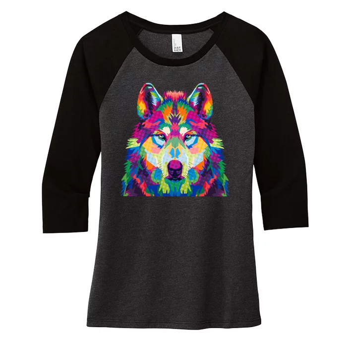 Colorful Abstract Wolf Women's Tri-Blend 3/4-Sleeve Raglan Shirt