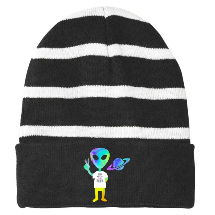 Colorful Alien Storm Area 51 Funny Striped Beanie with Solid Band