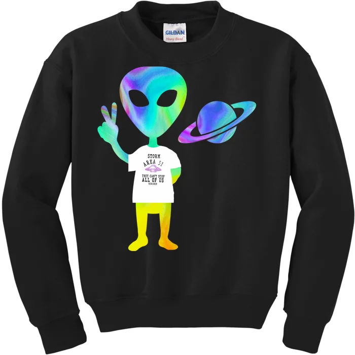 Colorful Alien Storm Area 51 Funny Kids Sweatshirt