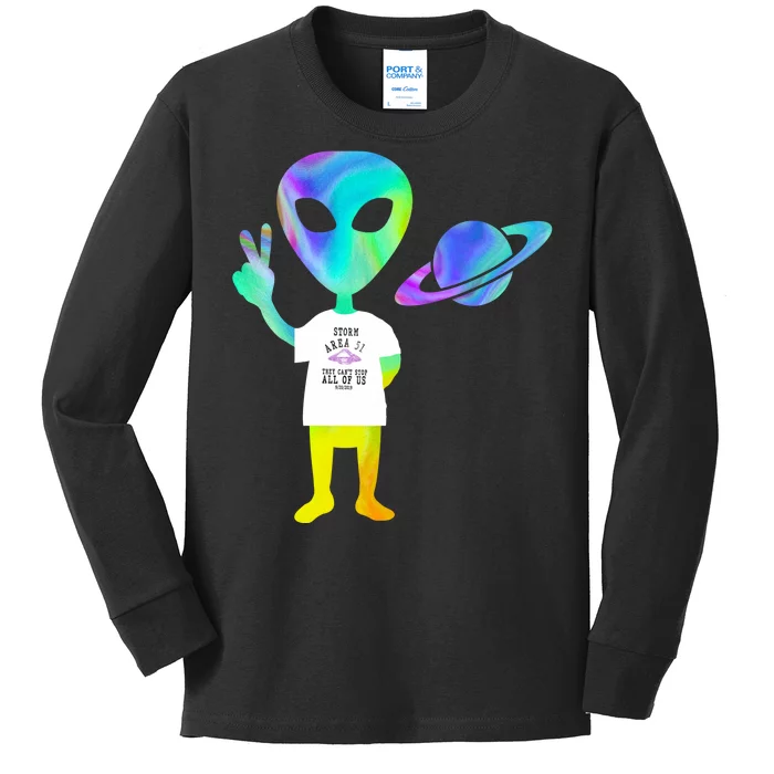 Colorful Alien Storm Area 51 Funny Kids Long Sleeve Shirt