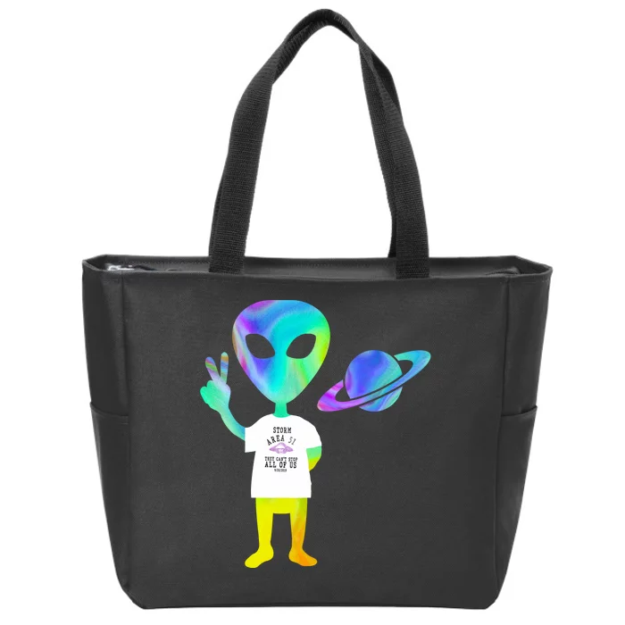 Colorful Alien Storm Area 51 Funny Zip Tote Bag