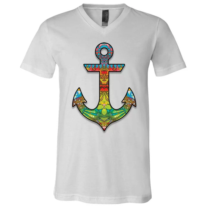 Colorful Anchor V-Neck T-Shirt