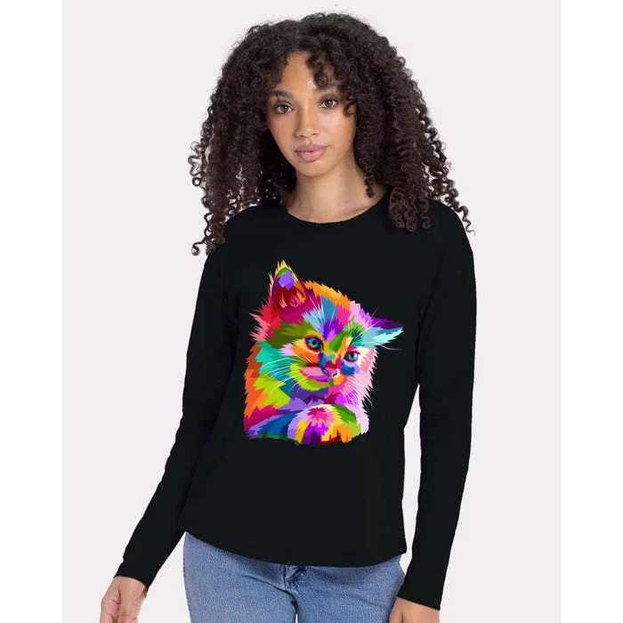 Colorful Atyle Cat Head Pop Womens Cotton Relaxed Long Sleeve T-Shirt