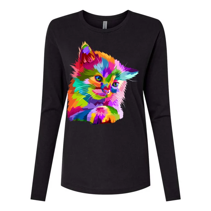 Colorful Atyle Cat Head Pop Womens Cotton Relaxed Long Sleeve T-Shirt