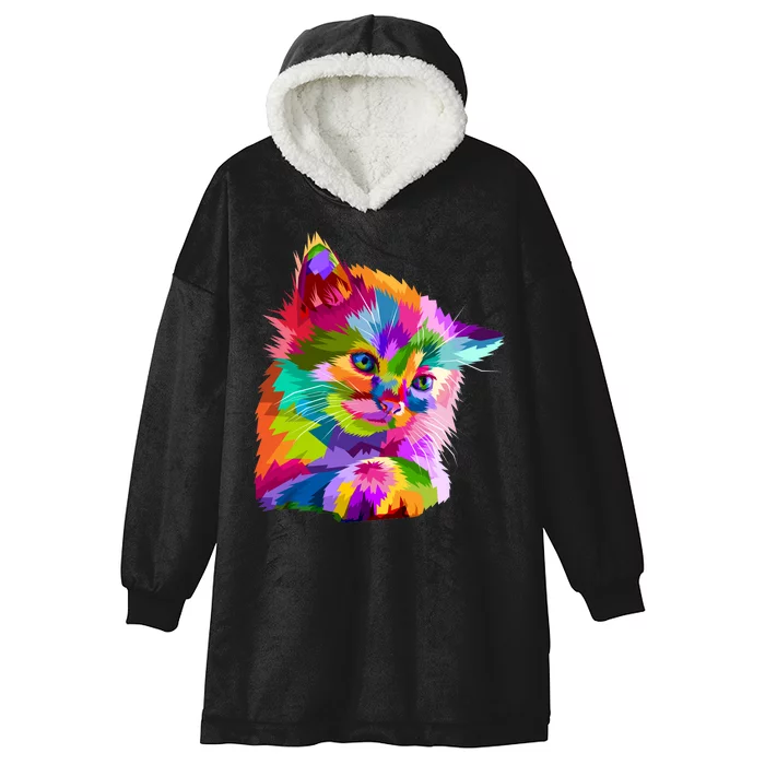 Colorful Atyle Cat Head Pop Hooded Wearable Blanket