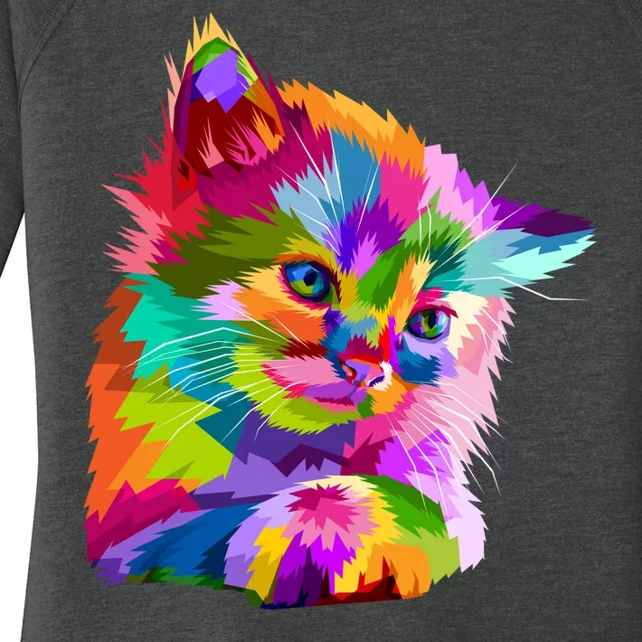 Colorful Atyle Cat Head Pop Women's Perfect Tri Tunic Long Sleeve Shirt