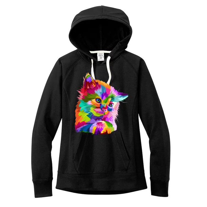 Colorful Atyle Cat Head Pop Women's Fleece Hoodie