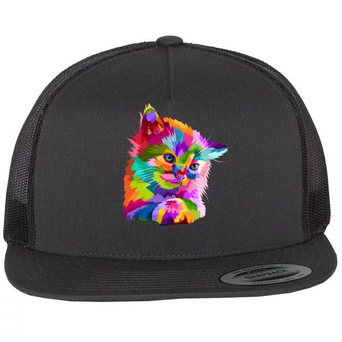 Colorful Atyle Cat Head Pop Flat Bill Trucker Hat